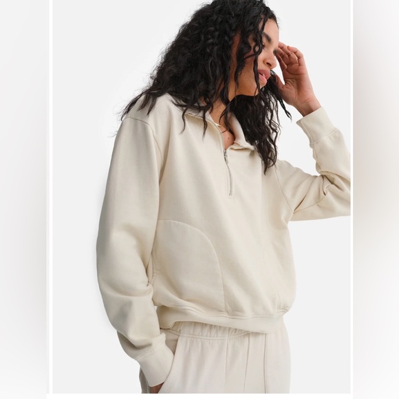 Mate The Label Organic Cotton Fleece Quarter Zip Sweatshirt Cream Pullover Med - Picture 5 of 16